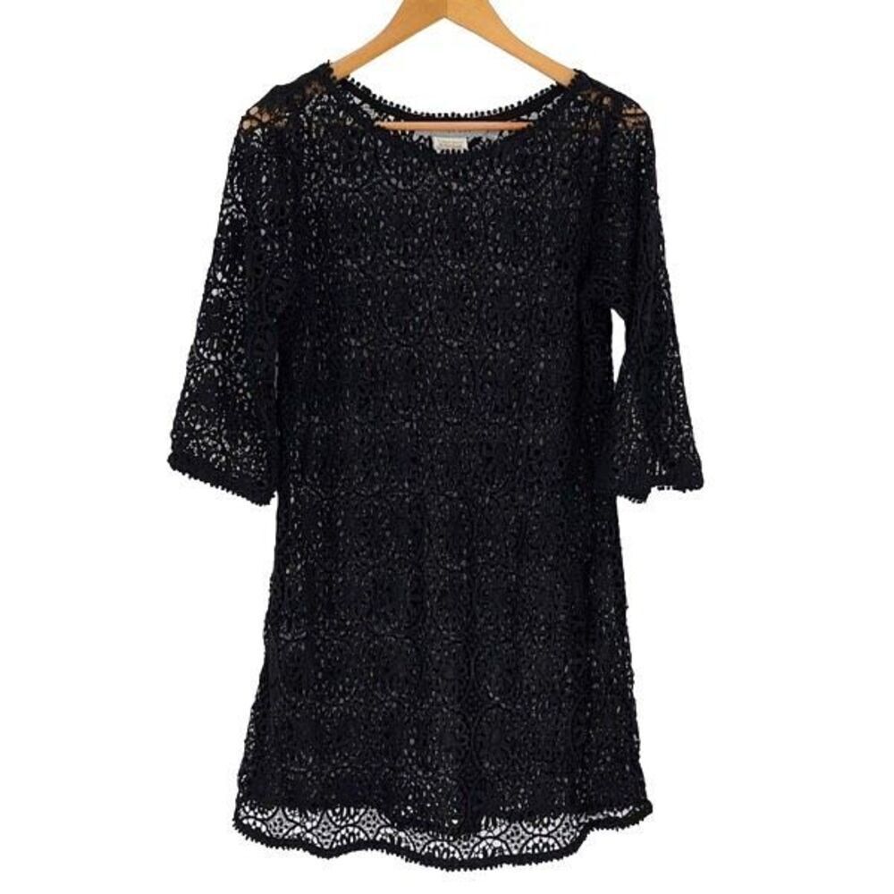 Gretchen Scott Crocheted Eyelet‎ Tunic Swim  Beach Cover Up Dress Medium Black